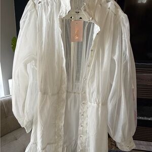 Misguided - Sheer White Button-Front Romantic Dress